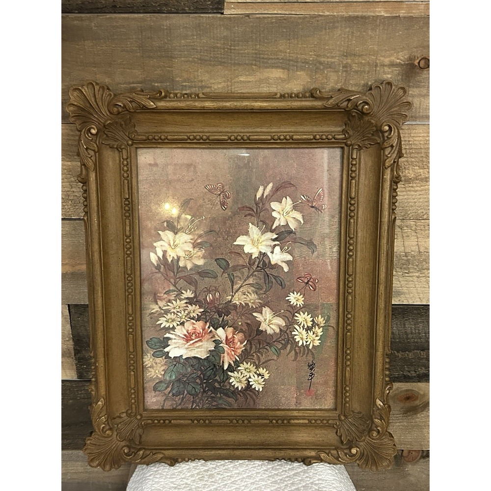 Vtg Homco #3330 Interior Flowers /Floral‎ Syroco Faux Wood Look MCM